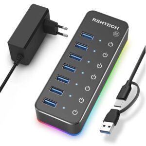 Hub USB 3.0 com 7 Portas RGB - Controle Touch